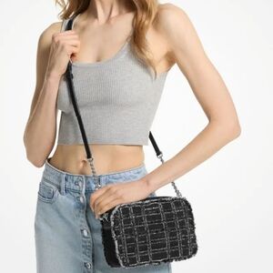 NWT Michael Kors Purse Jet Set Medium Camera Bag Distressed Denim Crossbody